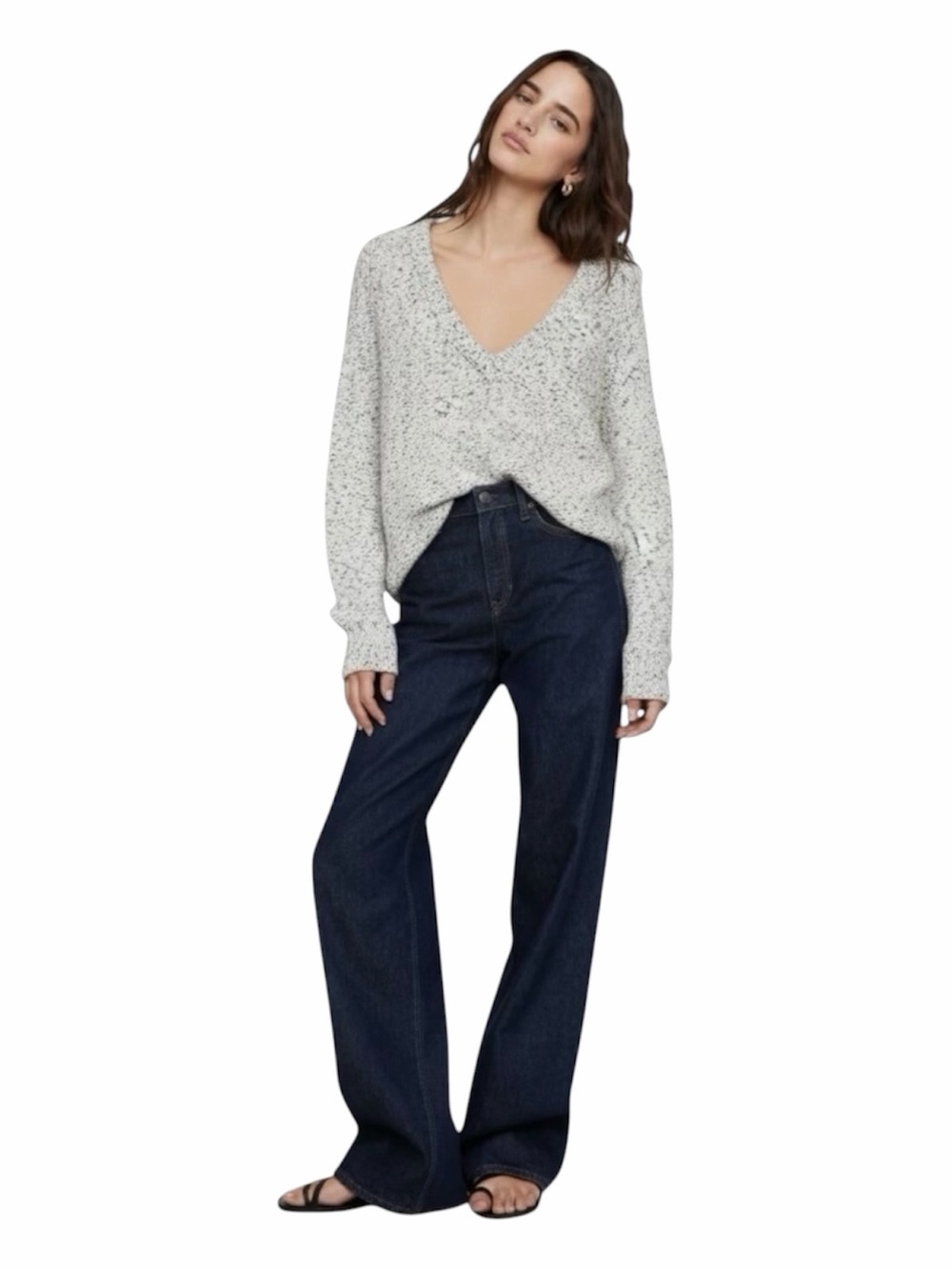 Banana Republic Sweater Womens Size Medium V-neck Angled Hem Knit Marled